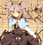  animal_ears basket blush capelet dowsing_rod gem grey_hair jewelry long_sleeves looking_at_viewer mouse mouse_ears mouse_tail nazrin necklace red_eyes shirt short_hair skirt solo tail touhou vest yarawi 