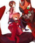  ass bandage bandages blue_eyes brown_hair eva_02 evangelion:_3.0_you_can_(not)_redo eyepatch glasses green_eyes hair_ornament hairband heterochromia highres long_hair makinami_mari_illustrious mecha multiple_girls neon_genesis_evangelion orange_hair plugsuit rebuild_of_evangelion shikinami_asuka_langley shirofox soryu_asuka_langley souryuu_asuka_langley twintails 