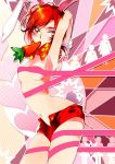  animal_ears arms_up blue_hair bowtie bunny_ears bunny_tail carrot hair_ornament hino_akane looking_at-viewer looking_at_viewer mouth_hold ponytail precure rabbit_ears red_eyes red_hair redhead ribbon short_hair short_shorts shorts smile_precure! solo tail tima unbuttoned 