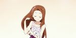  animated animated_gif bow brown_eyes brown_hair dress hair_bow hair_flip hairband idolmaster long_hair looking_at_viewer lowres minase_iori open_mouth smile solo stuffed_animal stuffed_toy wink 