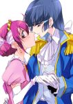  aoki_reika blue_eyes blue_hair blush dress earrings epaulettes hair_tubes hoshizora_miyuki jewelry long_hair looking_at_viewer looking_away multiple_girls open_mouth pink_eyes pink_hair precure prince princess short_hair smile_precure! tiara tima twintails yuri 