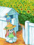  1girl cream_(sonic) dress female fence field flower furry hat shack sonic_the_hedgehog sunflower tegaki 
