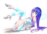  artist_request bracelet bridal_gauntlets green_eyes high_heels jewelry legs lying multicolored_hair open_shoes panty_&amp;_stocking_with_garterbelt shiny shiny_skin shoes solo stocking_(psg) striped striped_legwear thigh-highs thighhighs two-tone_hair 