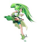 bike_shorts bowtie brooch choker cure_march dress green green_dress green_eyes green_hair highres jewelry kicking long_hair magical_girl midorikawa_nao ponsuke ponytail precure shoes shorts_under_skirt skirt smile_precure! solo tri_tails white_background 