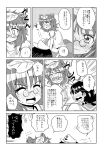 animal_ears blush breasts closed_eyes comic drunk futatsuiwa_mamizou glasses hat highres monochrome multiple_girls murasa_minamitsu nibi pince-nez raccoon_ears raccoon_tail tail touhou translation_request