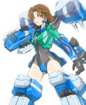  arm_cannon black_swimsuit brown_eyes brown_hair crotch_plate cyber_angels_valforce densou_tenshi_valforce gloves karukan_(monjya) mecha_musume mechanical_arms one-piece_swimsuit over_shoulder short_hair solo swimsuit tsukikage_ayaka weapon weapon_over_shoulder 