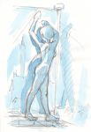  barefoot caracol long_hair nude original radiation_symbol reflection sketch solo standing 