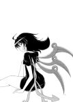  1girl houjuu_nue long_hair looking_at_viewer monochrome nibi simple_background smile solo touhou white_background 