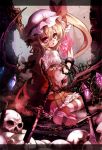  :o blonde_hair blush chain chains fence flandre_scarlet hat hat_ribbon letterboxed long_hair looking_at_viewer mondo red_eyes ribbon shackle side_ponytail sitting skirt skull solo striped striped_legwear sword thigh-highs thighhighs touhou weapon wings 