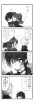  2girls 4koma :t ^_^ closed_eyes comic eyes_closed heart highres hug kujikawa_rise long_hair miyu_(matsunohara) monochrome multiple_girls no_hat no_headwear open_mouth persona persona_4 pout shirogane_naoto short_hair smile stitches tatsumi_kanji translation_request twintails wink 