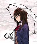  cherry_blossoms glasses gloves kawazu original school_uniform solo umbrella 