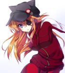  animal_hat blue_eyes breasts cat_hat evangelion:_3.0_you_can_(not)_redo eyepatch hat kaniyashiku long_hair neon_genesis_evangelion orange_hair plugsuit rebuild_of_evangelion shikinami_asuka_langley solo soryu_asuka_langley souryuu_asuka_langley track_jacket 