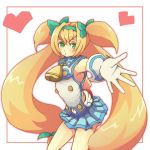  armpits bell blazblue blonde_hair bow gloves green_eyes hair_bow hairband heart heart-shaped_pupils ire-ko long_hair low-tied_long_hair magical_girl microskirt navel outstretched_hand platinum_the_trinity quad_tails solo symbol-shaped_pupils two_side_up very_long_hair 