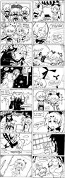  akemi_homura bow cape comic kaname_madoka kyubey magical_girl mahou_shoujo_madoka_magica miki_sayaka monochrome multiple_girls sakura_kyouko school_uniform setz short_hair smile tomoe_mami translation_request 