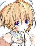  bare_shoulders blanc blonde_hair blue_eyes blush brown_hair choujigen_game_neptune flat_chest hat looking_at_viewer pocky ribbon rough ryokucha short_hair sketch smile solo 