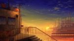 cityscape fence highres juuyonkou lamppost moon night no_humans original scenery scenic sky sunset 
