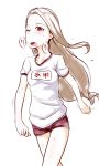  blush brown_hair character_request clearite gym_uniform idolmaster long_hair minase_iori name_tag red_eyes simple_background solo very_long_hair white_background 