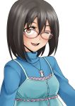  black_hair camisole_over_clothes glasses idolmaster idolmaster_cinderella_girls jewelry kamijou_haruna karute necklace open_mouth short_hair smile wink 