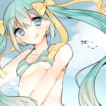  :q bikini_top green_hair hair_ribbon hatsune_miku long_hair ribbon solo tongue twintails very_long_hair vocaloid 