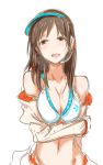  blush breasts character_request clearite cleavage highres idolmaster idolmaster_cinderella_girls looking_at_viewer nitta_minami open_mouth simple_background sketch smile solo white_background 
