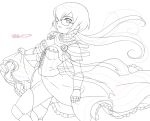 armor breasts dress fusion genderswap glasses inazuma_eleven_(series) inazuma_eleven_go inazuma_eleven_go_chrono_stone jeanne_d&#039;arc_(inazuma_eleven) jeanne_d'arc_(inazuma_eleven) kirino_ranmaru large_breasts lineart long_hair mizuhara_aki monochrome smile spot_color twintails work_in_progress 