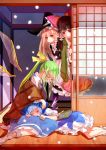  bespectacled blonde_hair blue_hair book brown_hair cirno daiyousei glasses green_hair hakurei_reimu highres kirisame_marisa kokono_(sakaebaka) multiple_girls revision sleeping touhou wings 