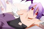  alternate_color armpits bare_shoulders demon_girl elbow_gloves flat_chest gloves hayashi_kasutamu head_wings hips leotard lilith_aensland lips lying on_side pantyhose parted_lips purple_hair red_eyes short_hair solo succubus vampire_(game) zoom_layer 
