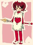  alternate_costume bodysuit bow brown_hair hair_bow heart heart_necklace holding looking_at_viewer navel om_(artist) red_eyes saru_getchu sayaka smile solo staff twintails 