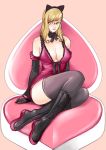  animal_ears boots breasts cleavage detached_sleeves glasses gloves hairband heart kusagami_style large_breasts lips original sitting solo thigh-highs thighhighs 