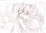  blush cirno closed_eyes eyes_closed hand_on_another&#039;s_face hand_on_another's_face hat kiss luna_child sketch touhou traditional_media traditional_method wide-eyed wings yuri 