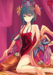  1girl bare_shoulders breasts cleavage collarbone du_dou earrings flower hair_flower hair_ornament highres jewelry jin_chongtian luo_tianyi solo undressing vocaloid 