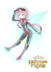  bodysuit fairy green_eyes heart highres navel nightmare_cat open_mouth peter_pan_(disney) pink_hair pointy_ears princess_royale solo tinkerbell visor white_background wings 
