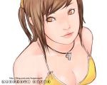  bikini_top breasts brown_hair bust face jewelry kusagami_style lips necklace original solo watermark web_address white_background 