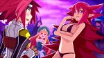  2girls armor attouteki_yuugi_mugen_souls bikini black_bikini blush breasts character_request chou_chou chou_chou_sadistic hat headband heart heart_eyes heart_shaped_eyes long_hair long_sleeves multiple_girls navel official_art outdoors pointy_ears purple_eyes red_eyes red_hair redhead sandy_sunshine shandy_sunshine soul_skyheart swimsuit violet_eyes yellow_eyes 