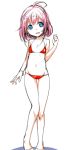  bikini blue_eyes clearite copyright_request flat_chest pink_hair short_hair simple_background smile solo swimsuit white_background 