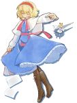  alice_margatroid blonde_hair book boots capelet chagen_kokimu closed_eyes dress hairband multiple_girls pantyhose polearm shanghai_doll short_hair solo spear touhou weapon 