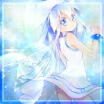  blue_eyes blue_hair dress ikamusume long_hair lowres mosho shinryaku!_ikamusume solo tentacle_hair 