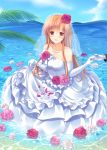  :d asuna_(sao) bare_shoulders blush brown_eyes brown_hair collarbone dress elbow_gloves flower gloves hair_flower hair_ornament hand_holding heart heart_necklace holding_hands jewelry long_hair looking_at_viewer mitsu_king necklace open_mouth sky smile solo sword_art_online veil water wedding_dress white_gloves 