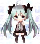  ahoge chibi detached_sleeves green_eyes green_hair hatsune_miku highres long_hair namekuji_(26053464) necktie skirt sleeves_past_wrists solo thigh-highs thighhighs twintails very_long_hair vocaloid 