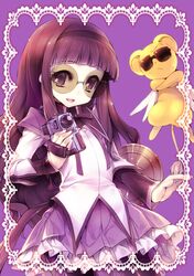  akemi_homura akemi_homura_(cosplay) black_hair camcorder card_captor_sakura cardcaptor_sakura cosplay daidouji_tomoyo hairband kamitsurugi_ouka kero long_hair look-alike magical_girl mahou_shoujo_madoka_magica pantyhose purple_eyes shield sunglasses violet_eyes 