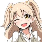 ;d blush character_request clearite idolmaster idolmaster_cinderella_girls jougasaki_rika long_hair lowres open_mouth simple_background smile solo two_side_up white_background wink 