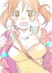  breasts brown_hair idolmaster idolmaster_cinderella_girls jacket jewelry large_breasts mikrmc necklace open_mouth sketch solo totoki_airi twintails wavy_mouth 