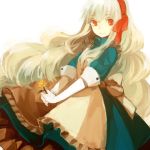  apron blonde_hair dress flower hairband jewelry kagerou_project key lemontea long_hair looking_at_viewer mary_(kagerou_project) necklace red_eyes smile solo souzou_forest_(vocaloid) vocaloid 