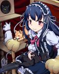  black_hair black_legwear cat dress frills headdress idolmaster idolmaster_cinderella_girls lolita_fashion lolita_hairband red_eyes ribbon sajou_yukimi todome 