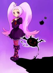  ankle_lace-up bat black_dress book bubble_skirt choker cross-laced_footwear dress juliet_sleeves long_hair long_sleeves mary_janes nico_(smile_precure!) pantyhose precure puffy_sleeves purple purple_background purple_eyes purple_hair purple_legwear shoes sinnyan skirt smile_precure! solo violet_eyes 