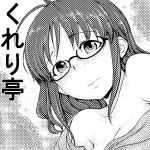  akizuki_ritsuko antenna_hair blush breasts clearite glasses hair_down highres idolmaster monochrome solo 