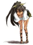  bent_over black_hair clearite ganaha_hibiki green_eyes idolmaster long_hair looking_at_viewer sandals simple_background smile solo very_long_hair white_background 