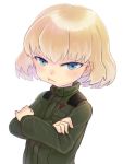  aozora-c blonde_hair blue_eyes crossed_arms girls_und_panzer katyusha military military_uniform pouting short_hair solo uniform 