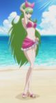  1boy beach bikini braid green_hair ixion_saga long_hair looking_at_viewer mariandale purple_eyes sarong screencap smile solo stitched swimsuit trap very_long_hair violet_eyes 