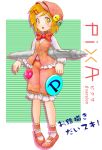  akira_(door_of_sky) badge blonde_hair bowtie hair_ornament hat logo no_nose open_mouth original oversized_object personification pigeon-toed pixa shoes tablet_pen yellow_eyes 